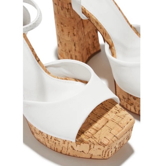 Cork Platform Block Stiletto White Heel - Picture 3 of 7